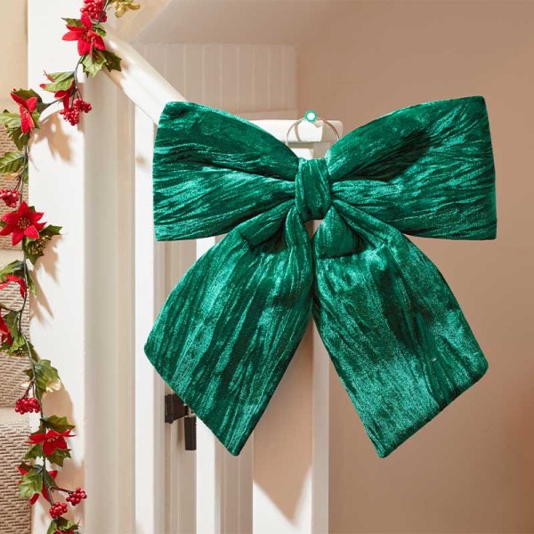 Three Kings Velvet Bow - Emerald 34cm