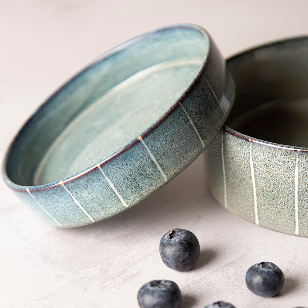 Scruffs Reactive Glaze Pet Saucer in Pinstripe - Saxons Garden & Home