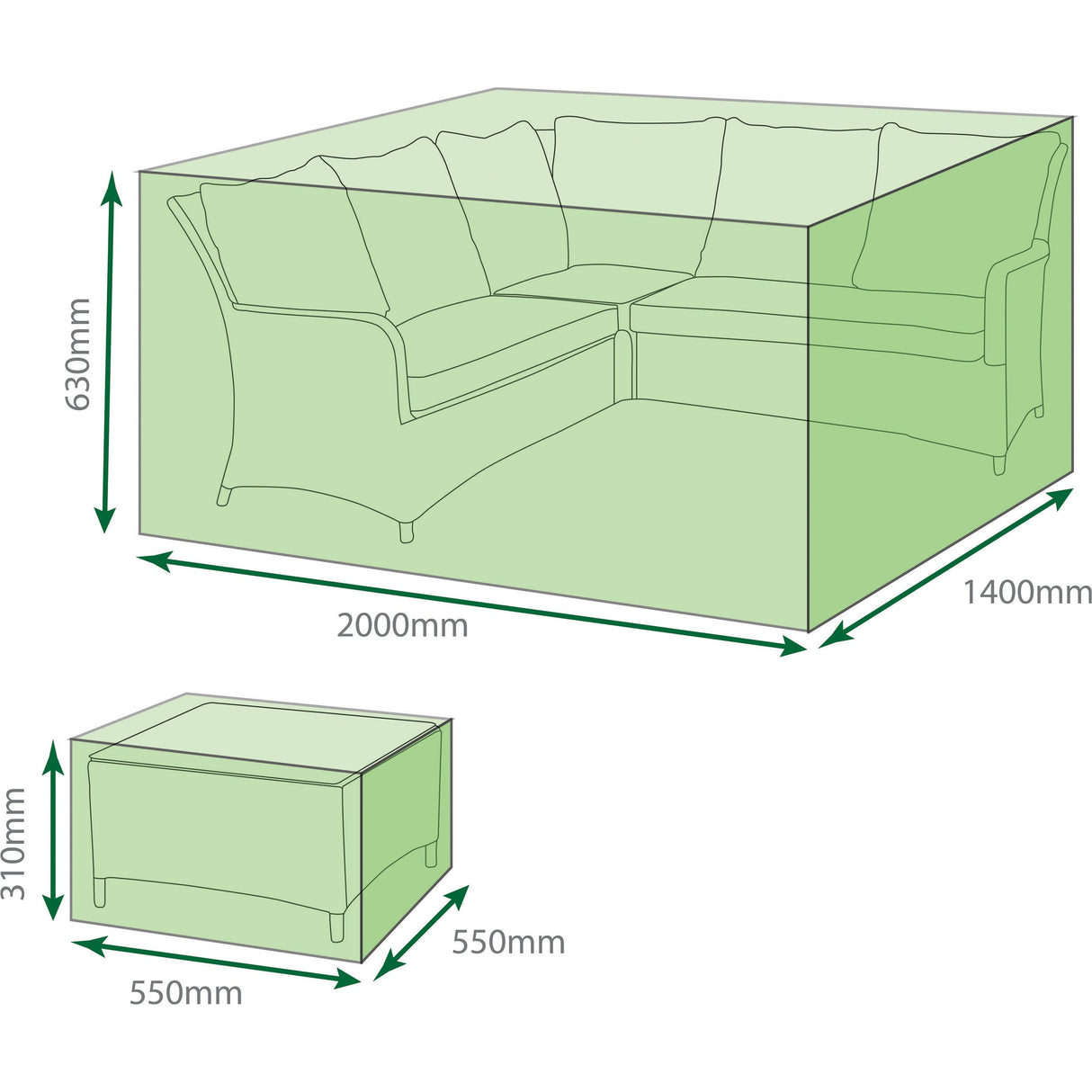 Saxons Water Resistant 2 Piece Ottoman Small Corner Cover Set - Saxons Garden & Home
