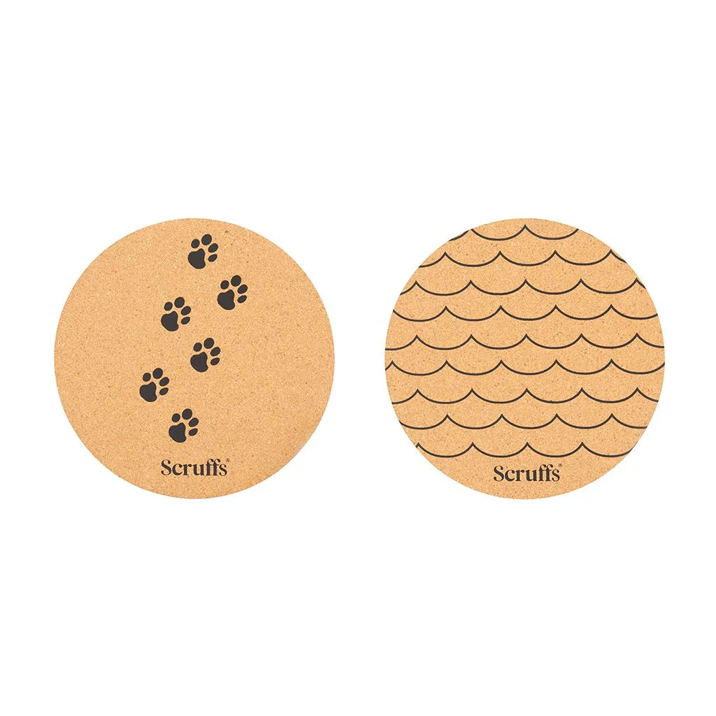 Scruffs 25cm Set of 2 Cork Pet Placematsin Wave & Paw - Saxons Garden & Home
