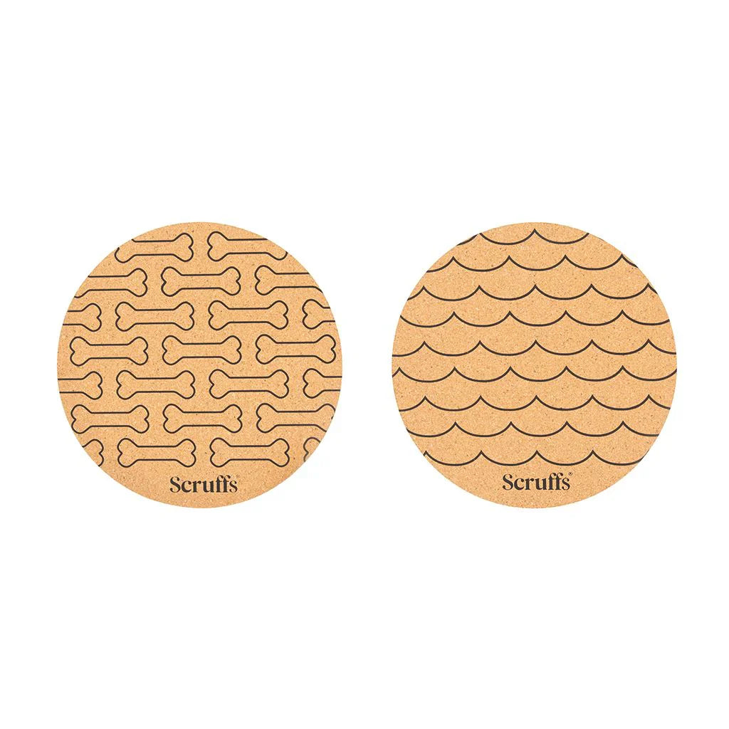 Scruffs 25cm Set of 2 Cork Pet Placematsin Wave & Bone - Saxons Garden & Home