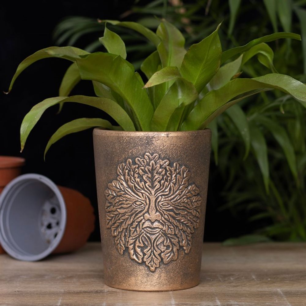 Green Man Bronze Terracotta Plant Pot by Lisa Parker - Saxons Garden & Home