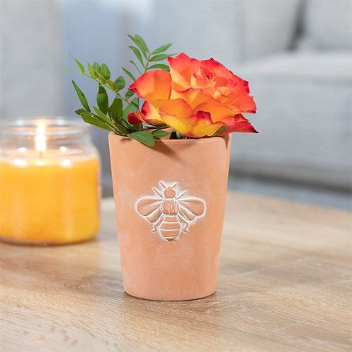 Small Terracotta Single Bee Motif Plant Pot - Saxons Garden & Home