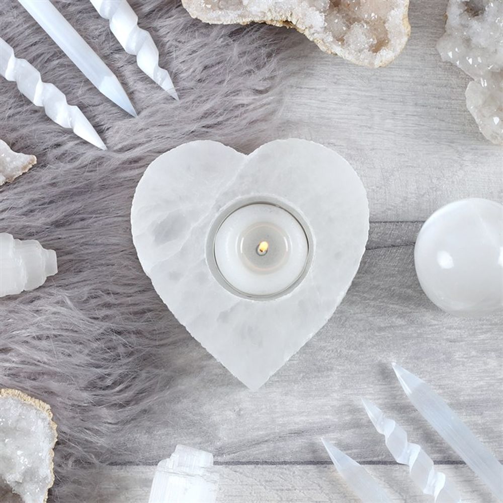 Selenite Heart Tealight Holder - Saxons Garden & Home