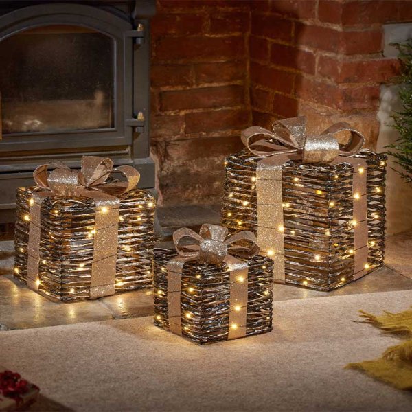 Three Kings BlackGold Braid Faux Gift Boxes - Set of 3