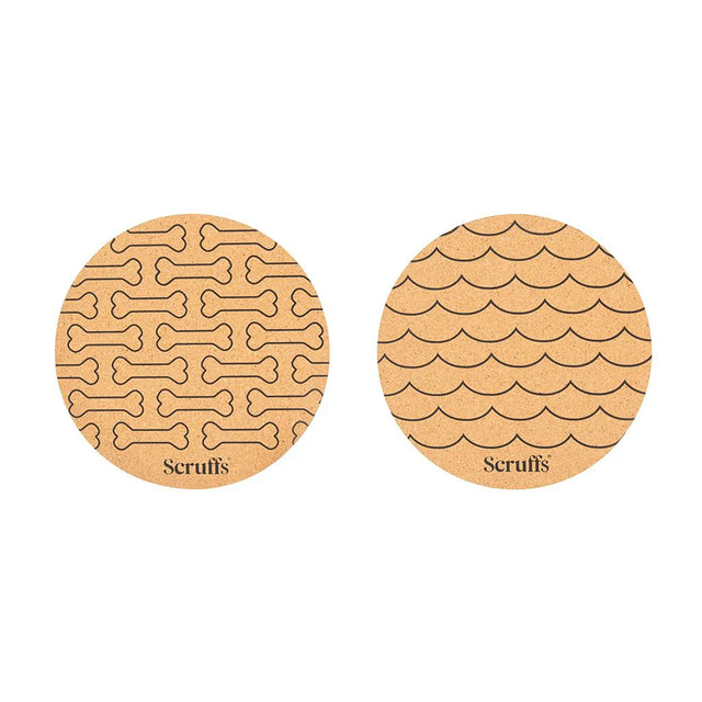 Scruffs 25cm Set of 2 Cork Pet Placematsin Wave & Bone - Saxons Garden & Home