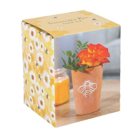 Small Terracotta Single Bee Motif Plant Pot - Saxons Garden & Home