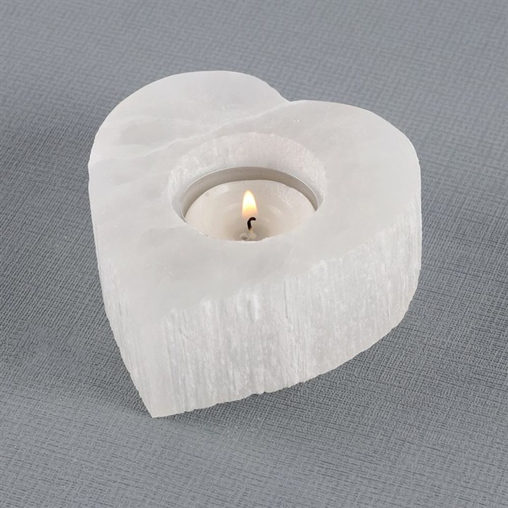 Selenite Heart Tealight Holder - Saxons Garden & Home